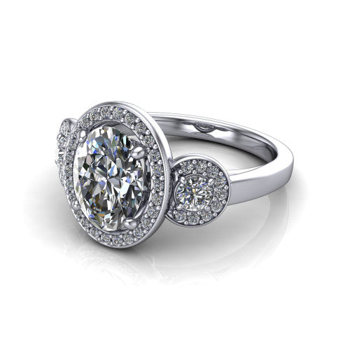 Wrenley oval halo engagement ring in 14K White Gold, three-quarter perspective showing the haloed center raised above a slim polished band