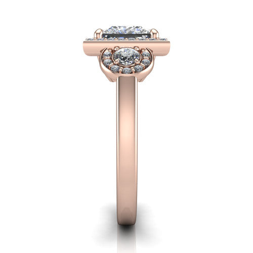 Wrenley princess halo engagement ring in 14K Rose Gold, side profile showing the halo and the smooth tapered polished band