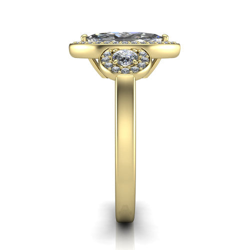 Wrenley marquise halo engagement ring in 14K Yellow Gold, side profile showing the halo and the smooth tapered polished band