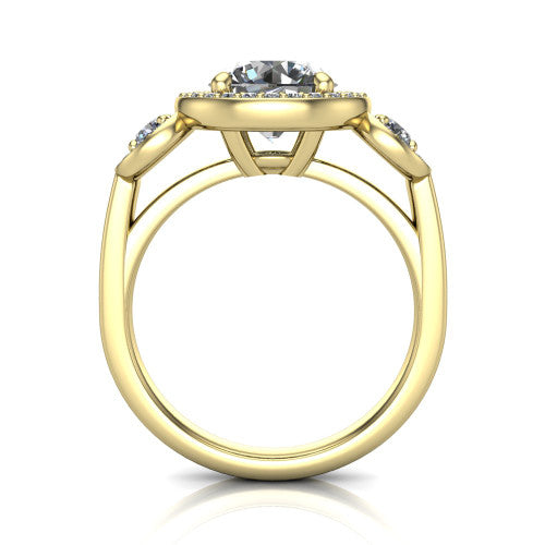 Wrenley round halo engagement ring in 14K Yellow Gold, through-finger front profile showing the halo head above the polished shank and trellis gallery