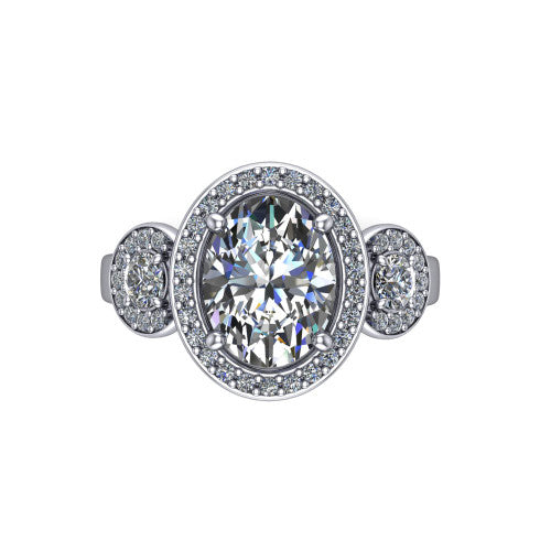 Wrenley oval halo engagement ring in Platinum, top-down view showing the center diamond framed by a pav&eacute; halo