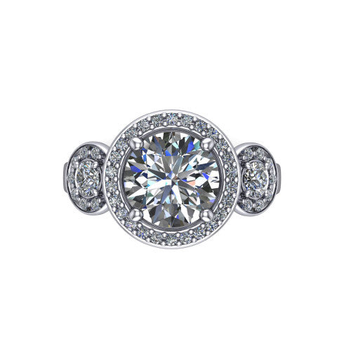 Wrenley round halo engagement ring in 14K White Gold, top-down view showing the center diamond framed by a pav&eacute; halo