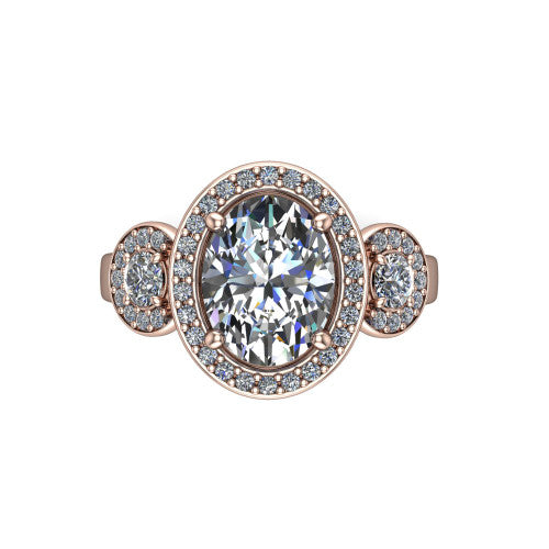Wrenley oval halo engagement ring in 18K Rose Gold, top-down view showing the center diamond framed by a pav&eacute; halo