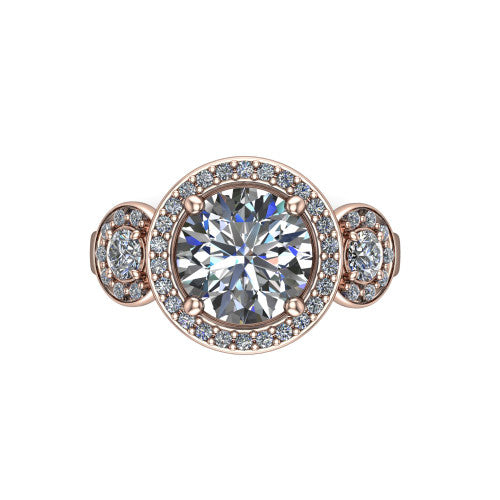 Wrenley round halo engagement ring in 14K Rose Gold, top-down view showing the center diamond framed by a pav&eacute; halo