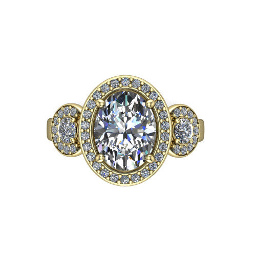 Wrenley oval halo engagement ring in 14K Yellow Gold, top-down view showing the center diamond framed by a pav&eacute; halo