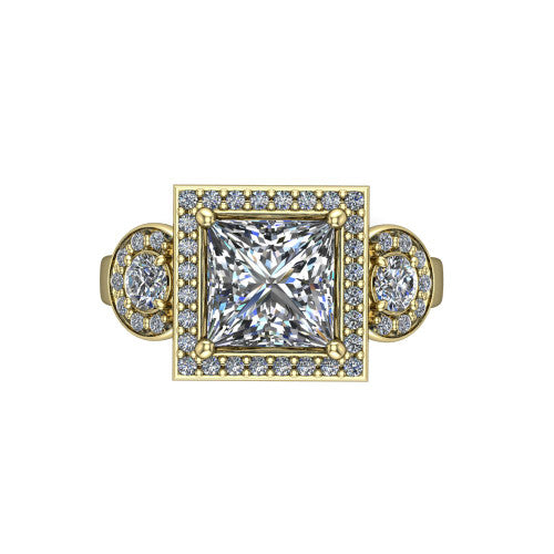 Wrenley princess halo engagement ring in 14K Yellow Gold, top-down view showing the center diamond framed by a pav&eacute; halo