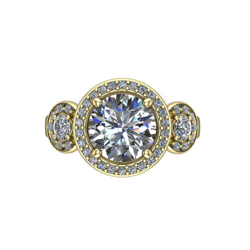 Wrenley round halo engagement ring in 18K Yellow Gold, top-down view showing the center diamond framed by a pav&eacute; halo