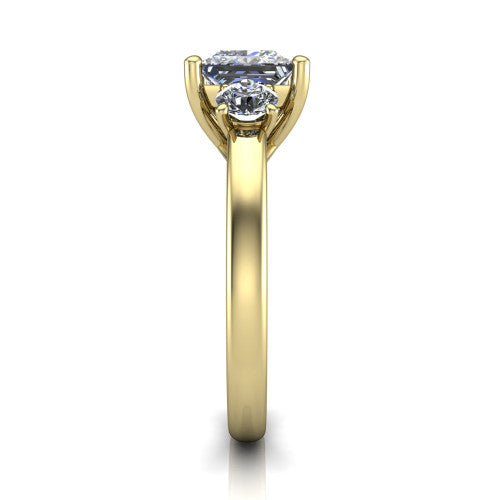 Alyssa princess classic engagement ring in 18K Yellow Gold, side profile showing the round side stone and the smooth tapered polished band