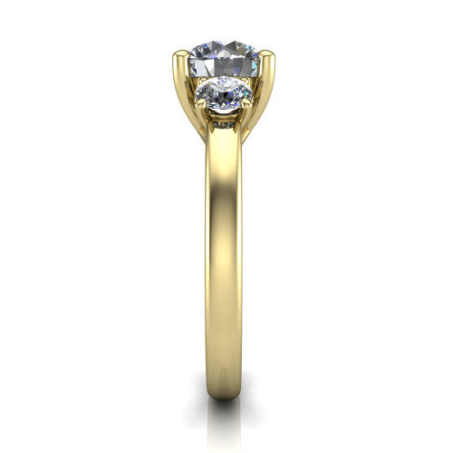 Alyssa round classic engagement ring in 14K Yellow Gold, side profile showing the round side stone and the smooth tapered polished band