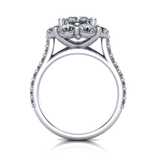 Brooklynn princess halo engagement ring in 14K White Gold, through-finger front profile showing the cluster halo head raised above the pav&eacute; band
