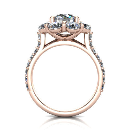 Brooklynn round halo engagement ring in 14K Rose Gold, through-finger front profile showing the cluster halo head raised above the pav&eacute; band
