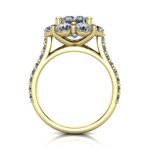 Brooklynn princess halo engagement ring in 14K Yellow Gold, through-finger front profile showing the cluster halo head raised above the pav&eacute; band