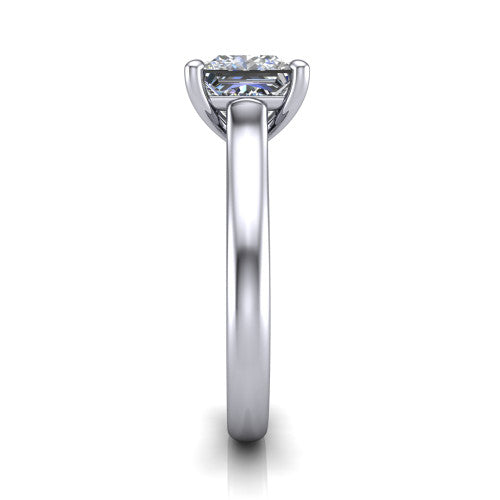 Madilyn princess solitaire engagement ring in 14K White Gold, side profile showing the hidden pave accent under the basket and slim polished plain band