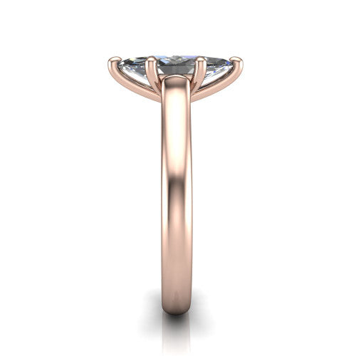 Madilyn marquise solitaire engagement ring in 18K Rose Gold, side profile showing the hidden pave accent under the basket and slim polished plain band