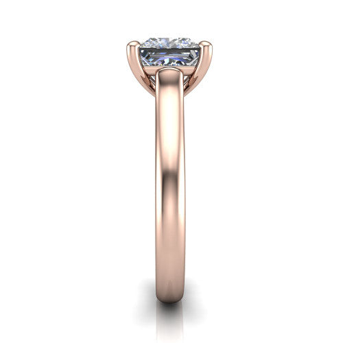 Madilyn princess solitaire engagement ring in 14K Rose Gold, side profile showing the hidden pave accent under the basket and slim polished plain band