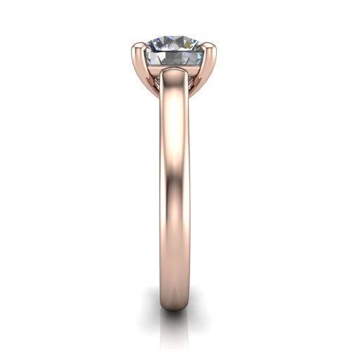 Madilyn round solitaire engagement ring in 14K Rose Gold, side profile showing the hidden pave accent under the basket and slim polished plain band