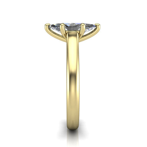 Madilyn marquise solitaire engagement ring in 14K Yellow Gold, side profile showing the hidden pave accent under the basket and slim polished plain band
