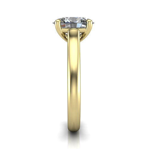Madilyn oval solitaire engagement ring in 18K Yellow Gold, side profile showing the hidden pave accent under the basket and slim polished plain band