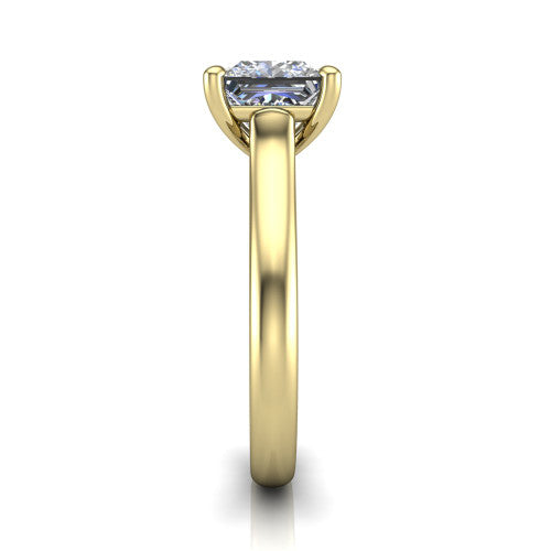 Madilyn princess solitaire engagement ring in 14K Yellow Gold, side profile showing the hidden pave accent under the basket and slim polished plain band
