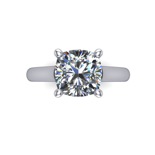Madilyn cushion solitaire engagement ring in 14K White Gold, top-down view showing the brilliant cushion-cut center diamond held by four prongs above the plain band