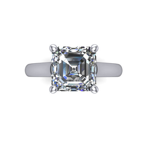 Madilyn square emerald solitaire engagement ring in Platinum, top-down view showing the step-cut square emerald center diamond held by four prongs above the plain band
