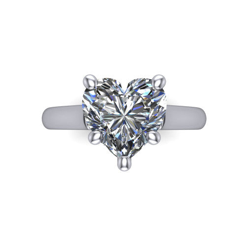 Madilyn heart solitaire engagement ring in 18K White Gold, top-down view showing the brilliant heart-shaped center diamond held by four prongs above the plain band
