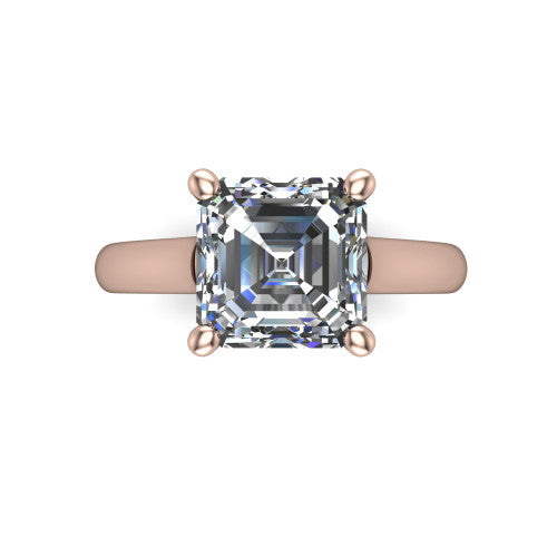 Madilyn square emerald solitaire engagement ring in 18K Rose Gold, top-down view showing the step-cut square emerald center diamond held by four prongs above the plain band