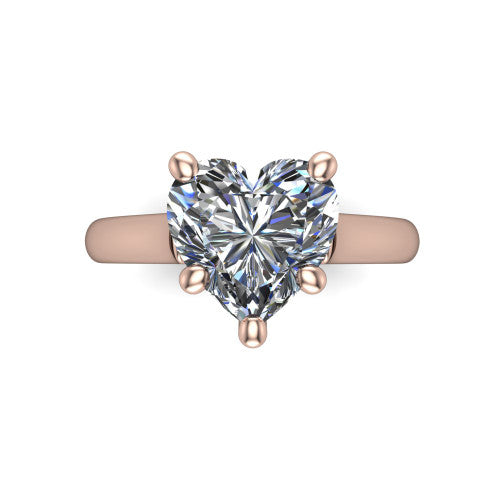 Madilyn heart solitaire engagement ring in 14K Rose Gold, top-down view showing the brilliant heart-shaped center diamond held by four prongs above the plain band