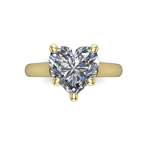 Madilyn heart solitaire engagement ring in 14K Yellow Gold, top-down view showing the brilliant heart-shaped center diamond held by four prongs above the plain band