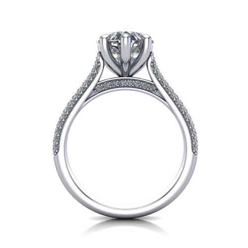 Izabella heart solitaire engagement ring in 14K White Gold, top-down view showing the brilliant heart-shaped center diamond above the micropave band
