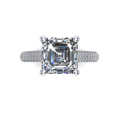 Izabella square emerald solitaire engagement ring in 14K White Gold, top-down view showing the step-cut square emerald center diamond above the micropave band