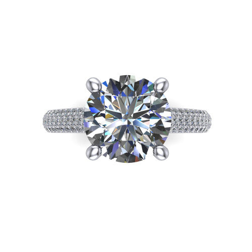 Izabella round solitaire engagement ring in Platinum, top-down view showing the brilliant round center diamond above the micropave band