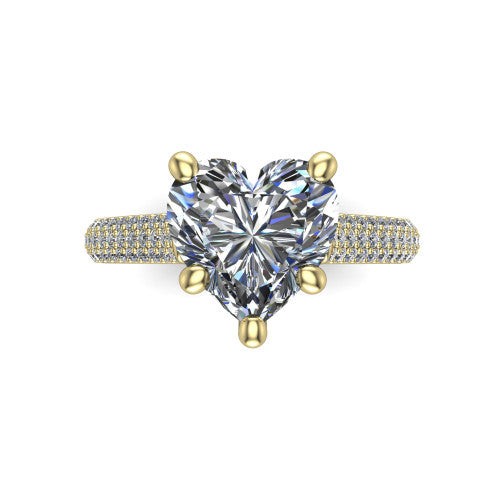 Izabella heart solitaire engagement ring in 14K Yellow Gold, top-down view showing the brilliant heart-shaped center diamond above the micropave band