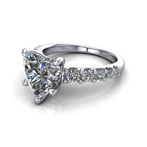 Nina heart solitaire engagement ring in 14K White Gold, three-quarter perspective showing the brilliant heart-shaped center diamond on a pave-accent shank with a hidden under-halo beneath the center stone