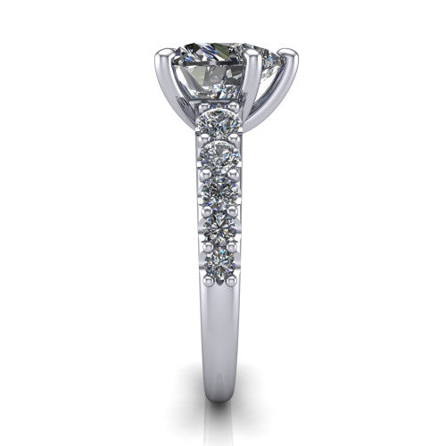Nina heart solitaire engagement ring in 14K White Gold, side profile showing the hidden under-halo beneath the center stone and pave diamonds along the shoulders