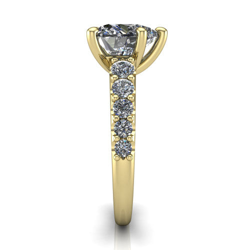 Nina heart solitaire engagement ring in 14K Yellow Gold, side profile showing the hidden under-halo beneath the center stone and pave diamonds along the shoulders