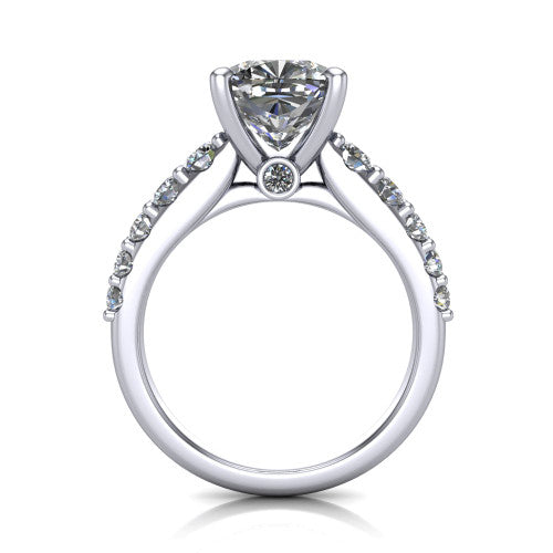Nina cushion solitaire engagement ring in 14K White Gold, through-finger front profile showing the hidden under-halo and open under-gallery