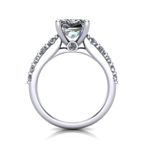 Nina emerald solitaire engagement ring in 14K White Gold, through-finger front profile showing the hidden under-halo and open under-gallery