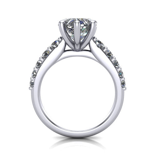 Nina heart solitaire engagement ring in 14K White Gold, through-finger front profile showing the hidden under-halo and open under-gallery