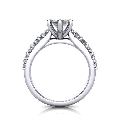 Nina marquise solitaire engagement ring in 18K White Gold, through-finger front profile showing the hidden under-halo and open under-gallery