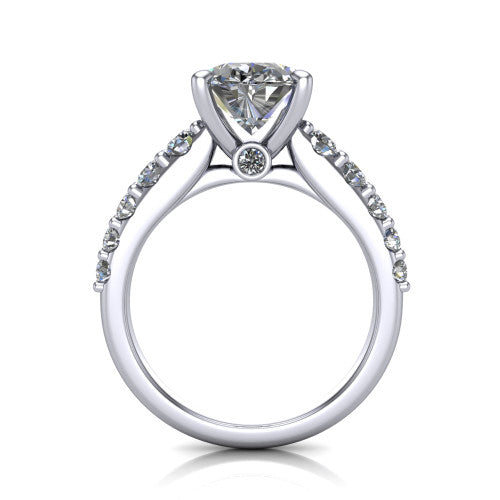Nina oval solitaire engagement ring in 18K White Gold, through-finger front profile showing the hidden under-halo and open under-gallery