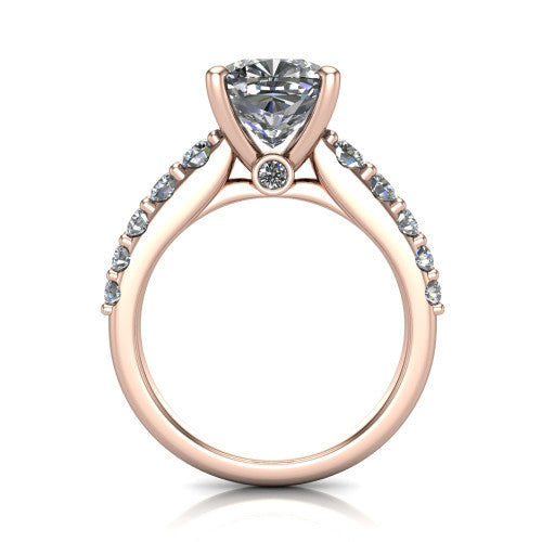 Nina cushion solitaire engagement ring in 14K Rose Gold, through-finger front profile showing the hidden under-halo and open under-gallery