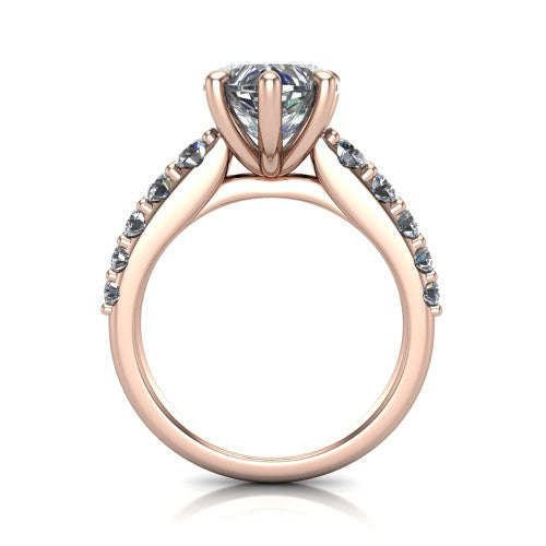 Nina heart solitaire engagement ring in 18K Rose Gold, through-finger front profile showing the hidden under-halo and open under-gallery