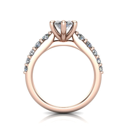 Nina marquise solitaire engagement ring in 18K Rose Gold, through-finger front profile showing the hidden under-halo and open under-gallery