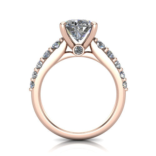 Nina oval solitaire engagement ring in 14K Rose Gold, through-finger front profile showing the hidden under-halo and open under-gallery