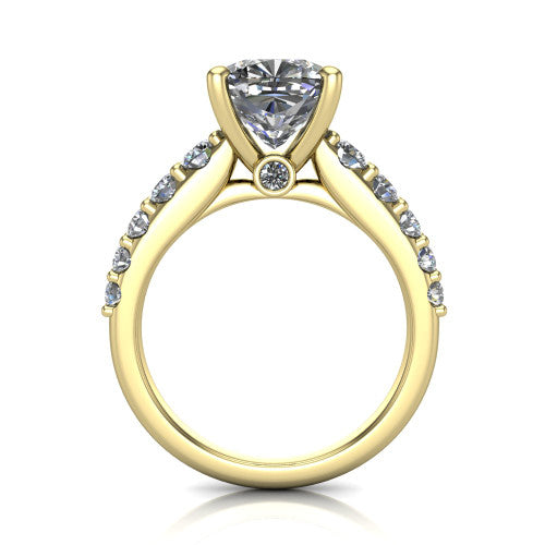 Nina cushion solitaire engagement ring in 14K Yellow Gold, through-finger front profile showing the hidden under-halo and open under-gallery