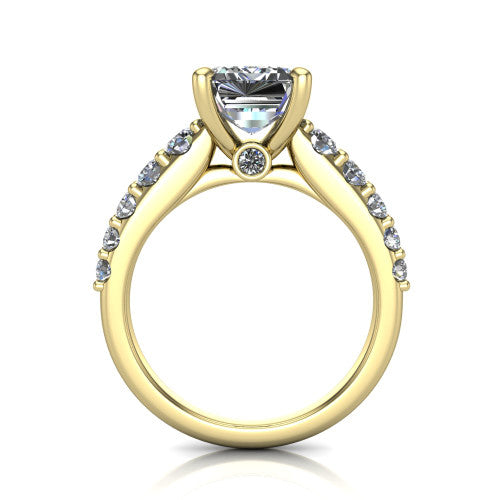 Nina emerald solitaire engagement ring in 14K Yellow Gold, through-finger front profile showing the hidden under-halo and open under-gallery