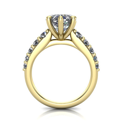 Nina heart solitaire engagement ring in 14K Yellow Gold, through-finger front profile showing the hidden under-halo and open under-gallery