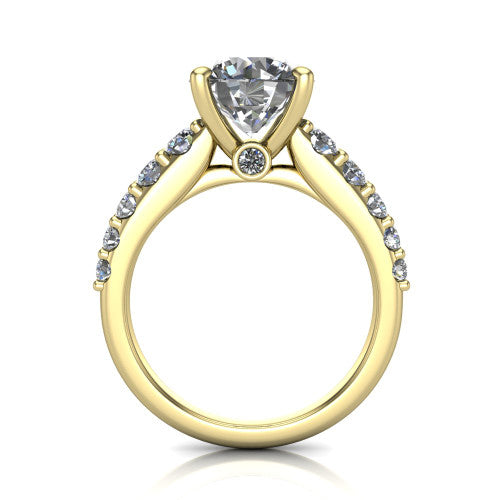 Nina round solitaire engagement ring in 14K Yellow Gold, through-finger front profile showing the hidden under-halo and open under-gallery