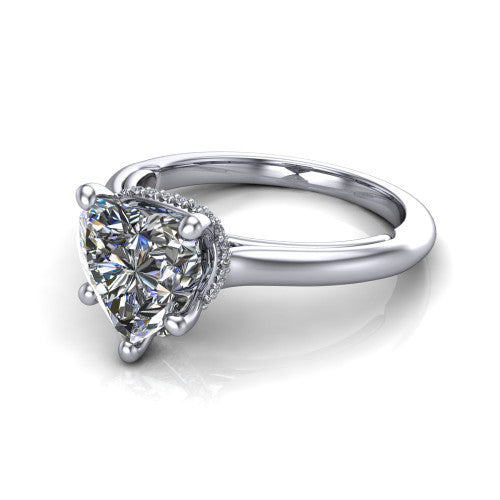 Jocelyn heart hidden halo engagement ring in 14K White Gold, three-quarter perspective showing the heart center diamond above a polished band